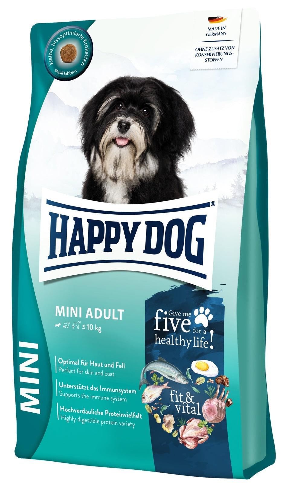 Artikel mit dem Namen Happy Dog fit & vital Mini Adult im Shop von zoo.de , dem Onlineshop für nachhaltiges Hundefutter und Katzenfutter.