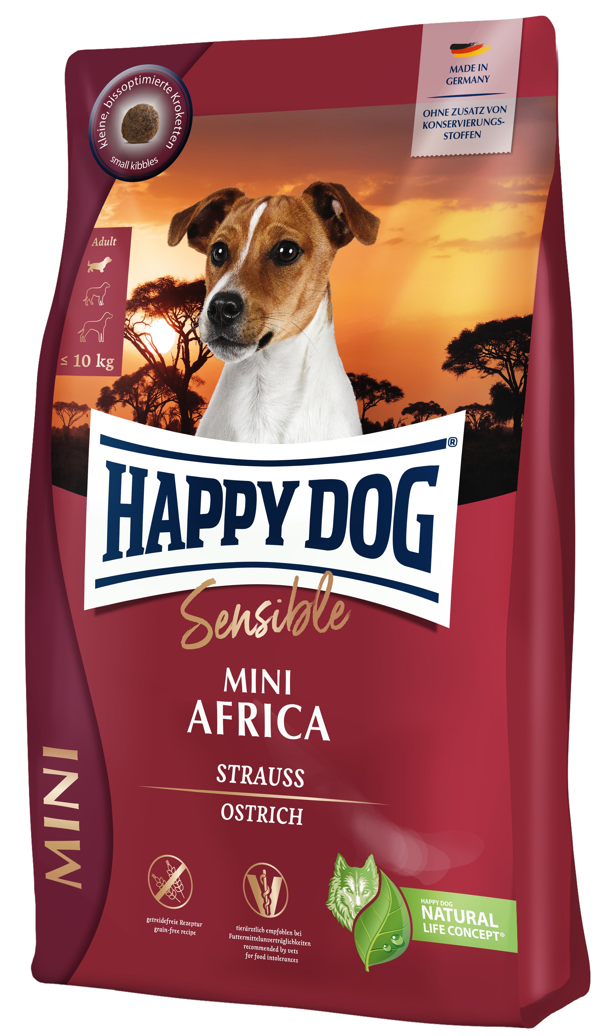 Artikel mit dem Namen Happy Dog Sensible Mini Africa im Shop von zoo.de , dem Onlineshop für nachhaltiges Hundefutter und Katzenfutter.