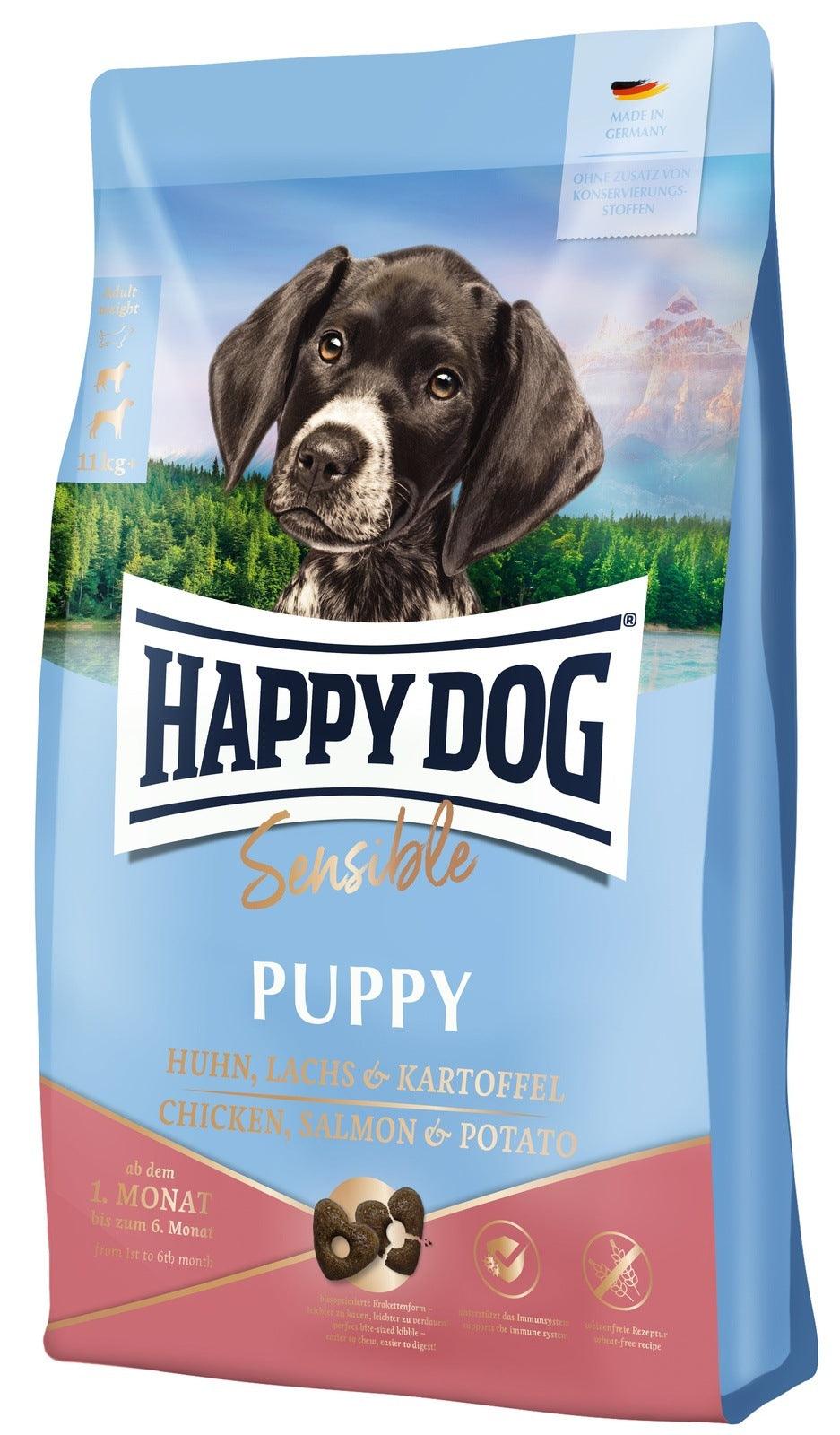 Artikel mit dem Namen Happy Dog Sensible Puppy Lachs &amp; Kartoffel im Shop von zoo.de , dem Onlineshop für nachhaltiges Hundefutter und Katzenfutter.