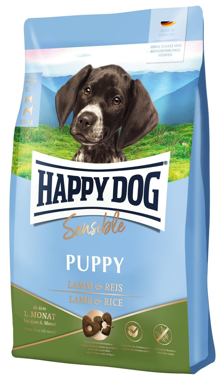 Artikel mit dem Namen Happy Dog Sensible Puppy Lamm &amp; Reis im Shop von zoo.de , dem Onlineshop für nachhaltiges Hundefutter und Katzenfutter.