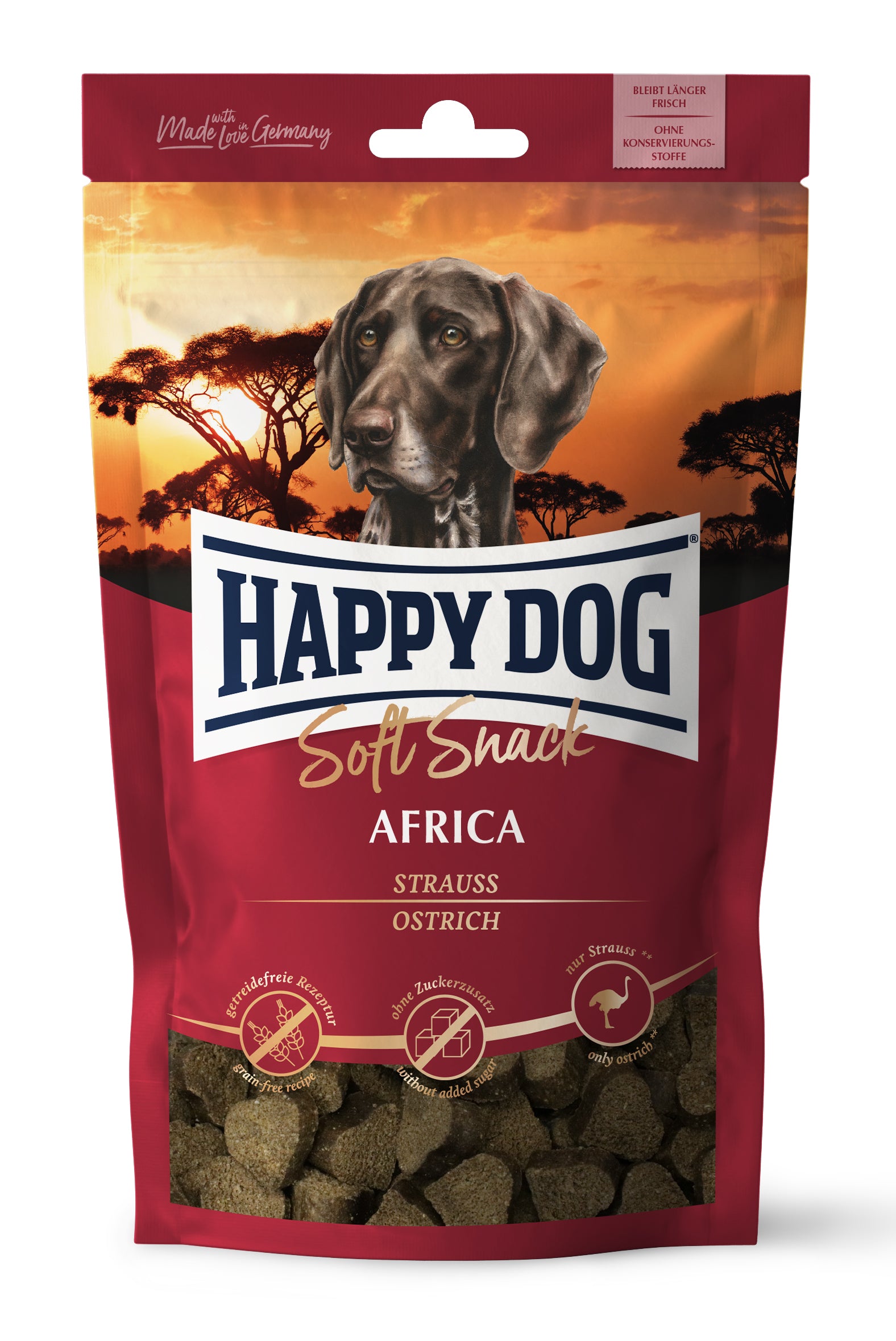 Artikel mit dem Namen Happy Dog Soft Snack Africa im Shop von zoo.de , dem Onlineshop für nachhaltiges Hundefutter und Katzenfutter.