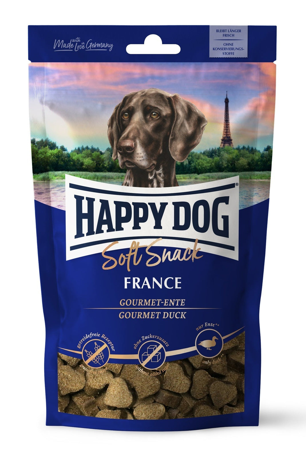 Artikel mit dem Namen Happy Dog Soft Snack France im Shop von zoo.de , dem Onlineshop für nachhaltiges Hundefutter und Katzenfutter.