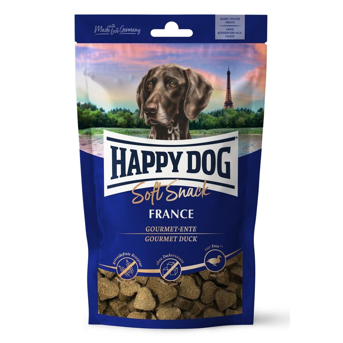Artikel mit dem Namen Happy Dog Soft Snack France im Shop von zoo.de , dem Onlineshop für nachhaltiges Hundefutter und Katzenfutter.