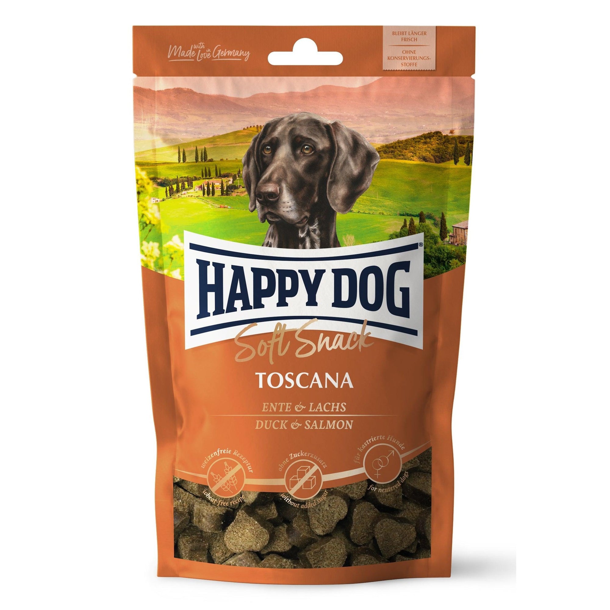 Artikel mit dem Namen Happy Dog Soft Snack Toscana im Shop von zoo.de , dem Onlineshop für nachhaltiges Hundefutter und Katzenfutter.