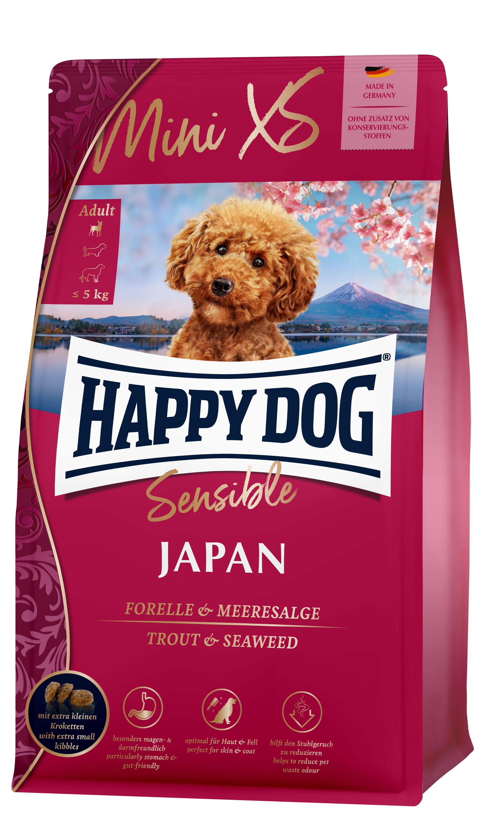 Artikel mit dem Namen Happy Dog Supreme Mini XS Japan im Shop von zoo.de , dem Onlineshop für nachhaltiges Hundefutter und Katzenfutter.