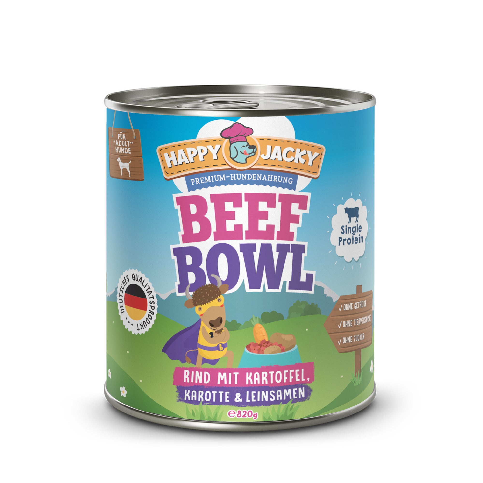 Artikel mit dem Namen Happy Jacky Beef Bowl im Shop von zoo.de , dem Onlineshop für nachhaltiges Hundefutter und Katzenfutter.