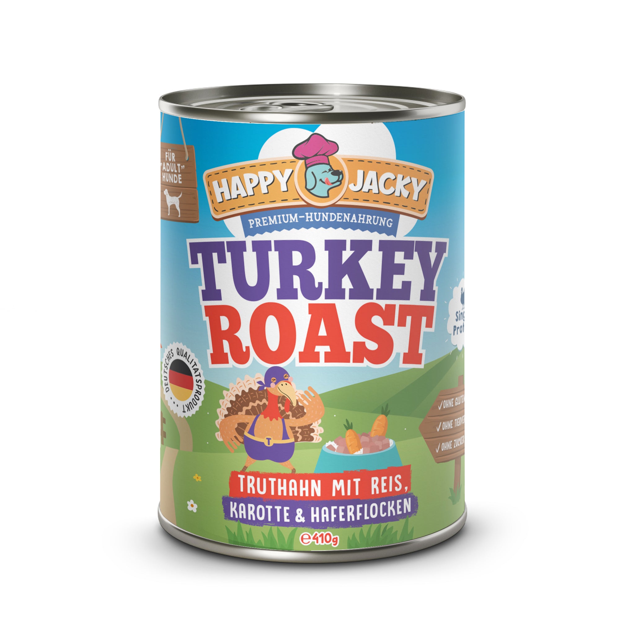 Artikel mit dem Namen Happy Jacky Turkey Roast im Shop von zoo.de , dem Onlineshop für nachhaltiges Hundefutter und Katzenfutter.