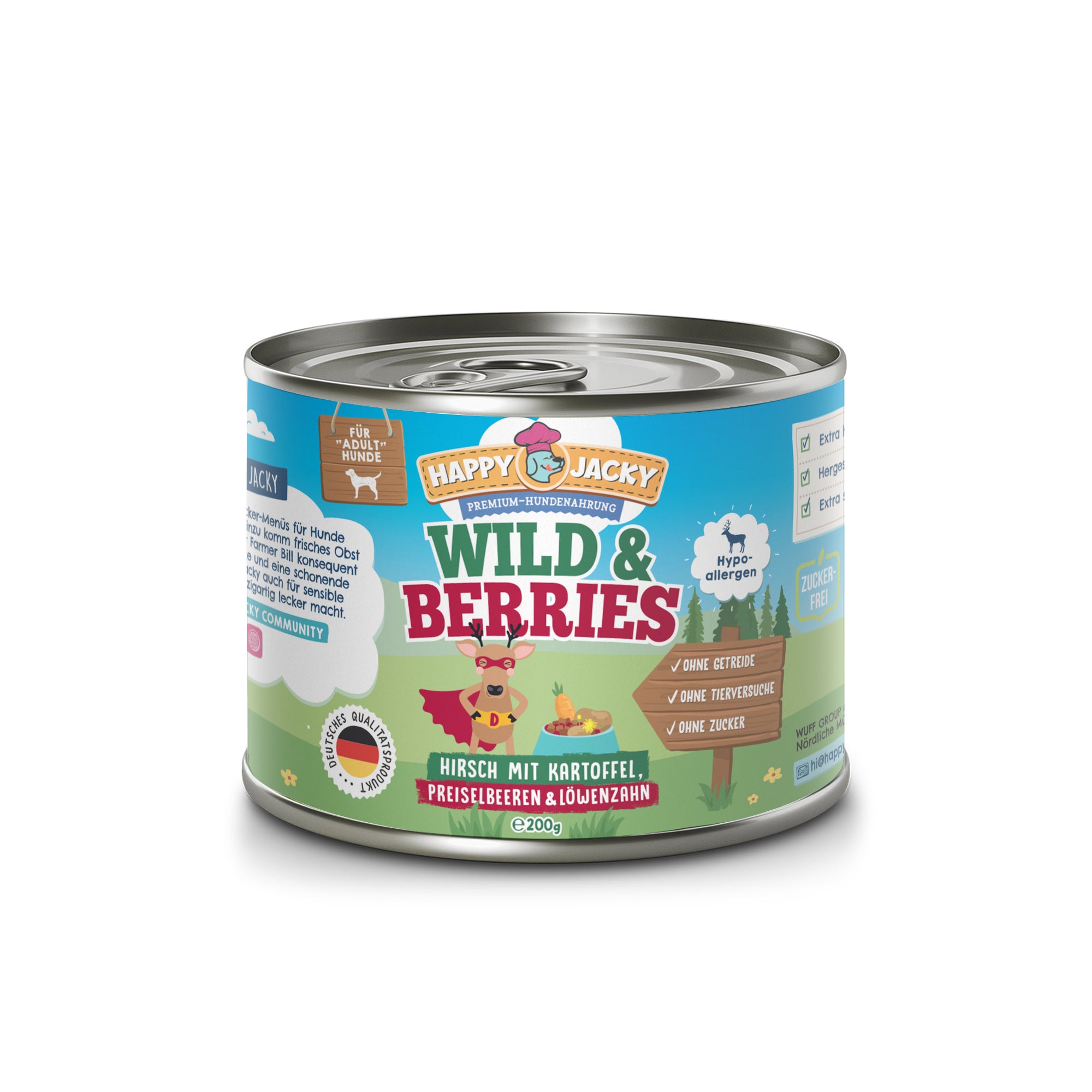 Artikel mit dem Namen Happy Jacky Wild & Berrys im Shop von zoo.de , dem Onlineshop für nachhaltiges Hundefutter und Katzenfutter.