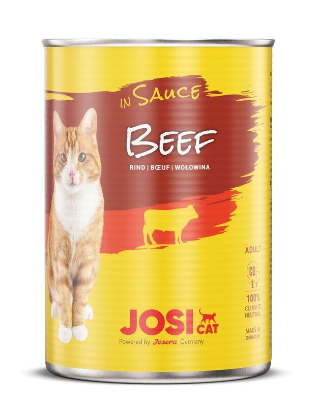 Artikel mit dem Namen JosiCat Beef in Sauce im Shop von zoo.de , dem Onlineshop für nachhaltiges Hundefutter und Katzenfutter.