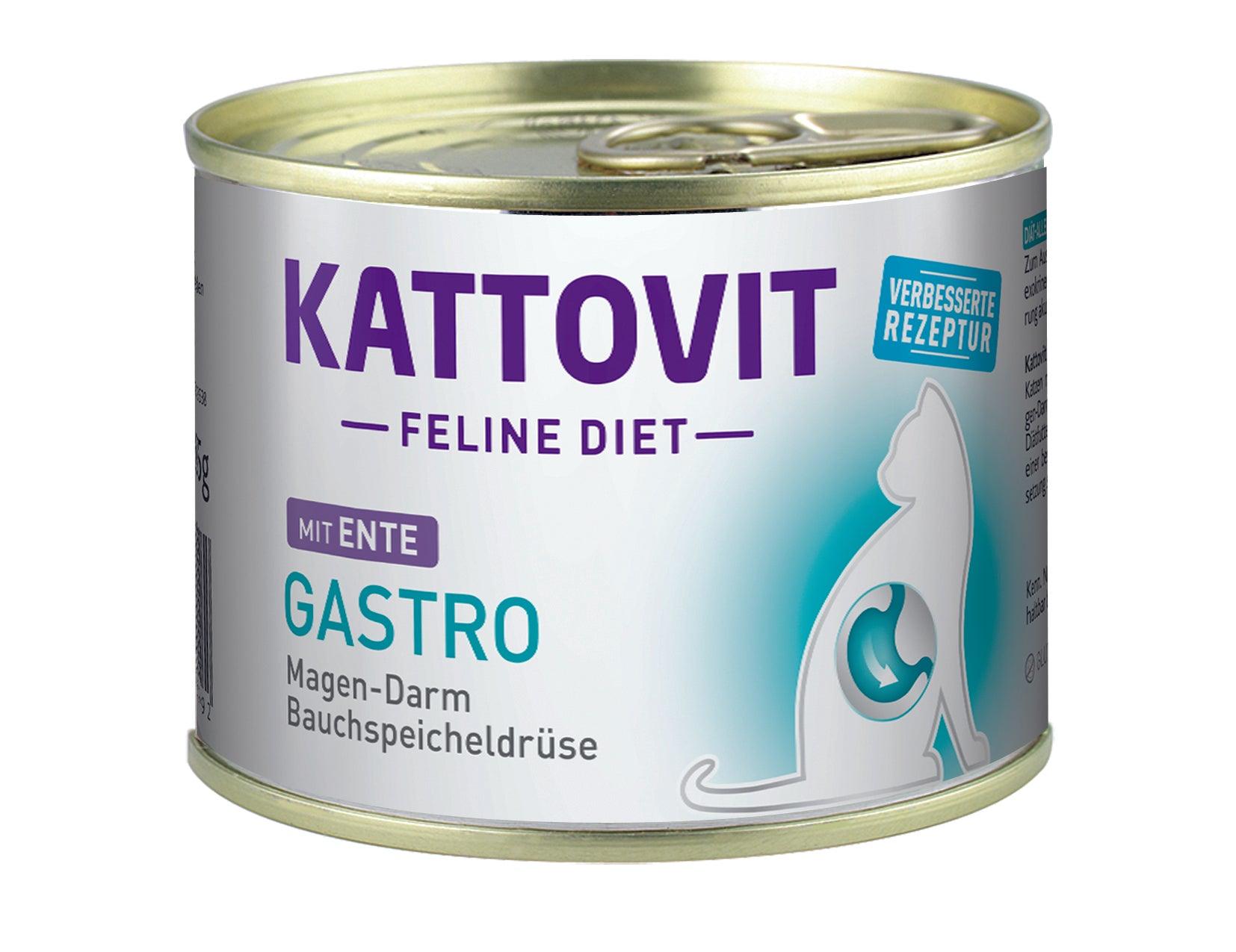 Artikel mit dem Namen Kattovit Feline Diet Gastro Ente im Shop von zoo.de , dem Onlineshop für nachhaltiges Hundefutter und Katzenfutter.