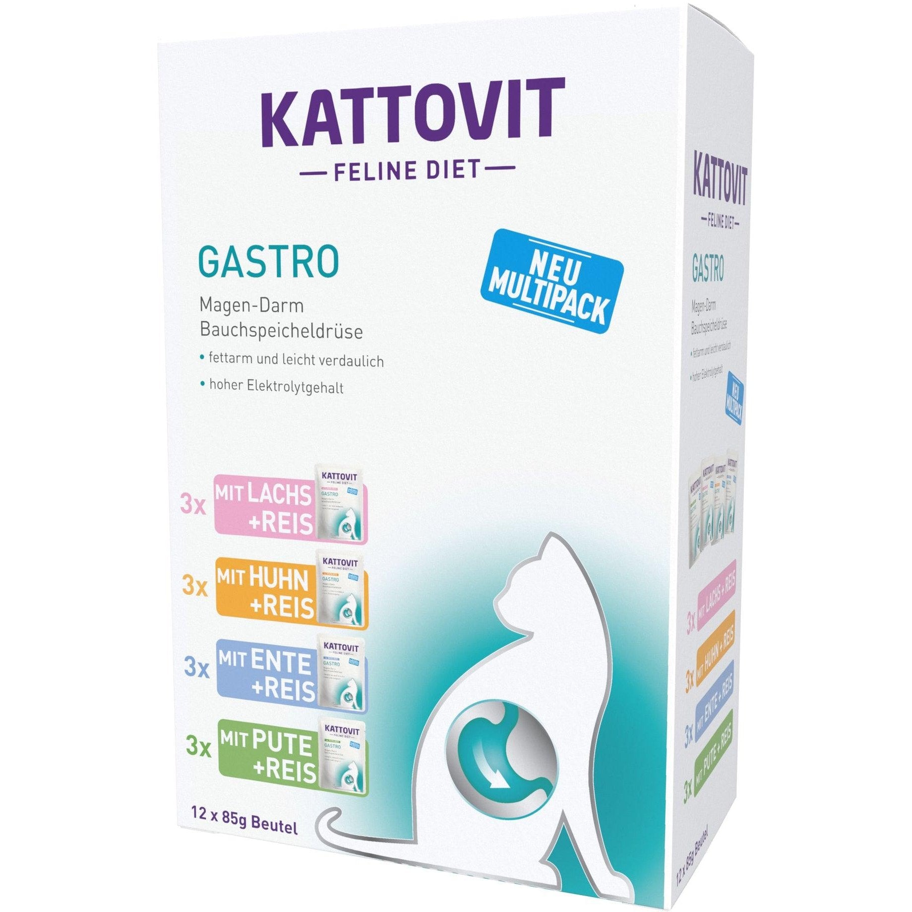 Artikel mit dem Namen Kattovit Feline Diet Gastro Multipack im Shop von zoo.de , dem Onlineshop für nachhaltiges Hundefutter und Katzenfutter.