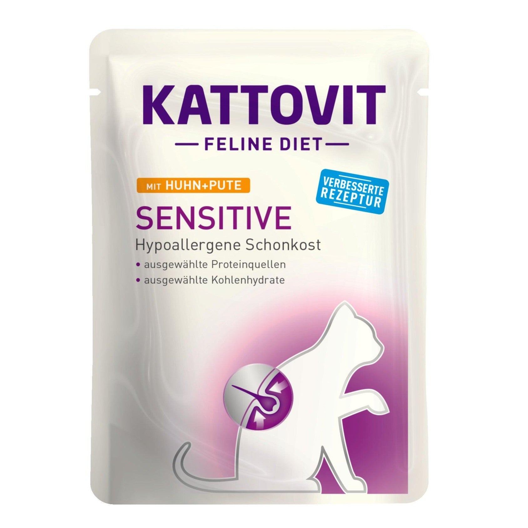 Artikel mit dem Namen Kattovit Feline Diet Sensitive Huhn + Pute im Shop von zoo.de , dem Onlineshop für nachhaltiges Hundefutter und Katzenfutter.