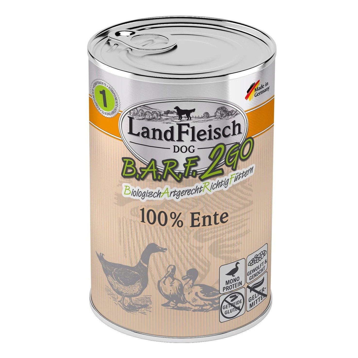 Artikel mit dem Namen Landfleisch BARF2GO für Hunde 100% Ente im Shop von zoo.de , dem Onlineshop für nachhaltiges Hundefutter und Katzenfutter.
