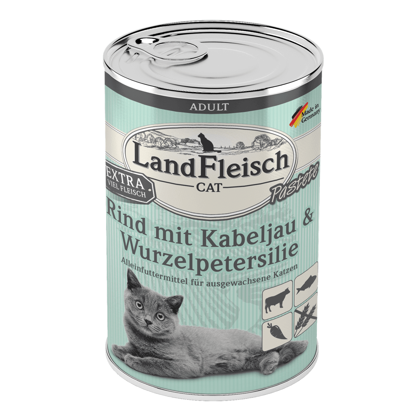 Artikel mit dem Namen Landfleisch für Katzen mit Rind und Kabeljau im Shop von zoo.de , dem Onlineshop für nachhaltiges Hundefutter und Katzenfutter.