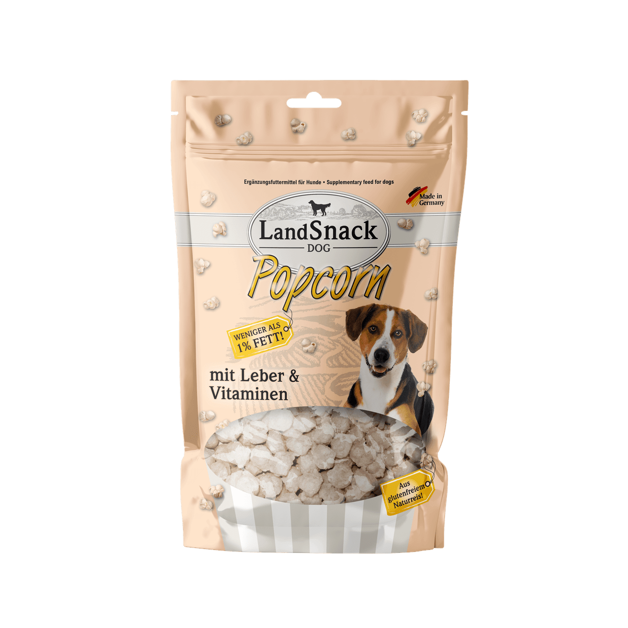 Artikel mit dem Namen LandSnack Dog Popcorn Leber und Vitaminen im Shop von zoo.de , dem Onlineshop für nachhaltiges Hundefutter und Katzenfutter.