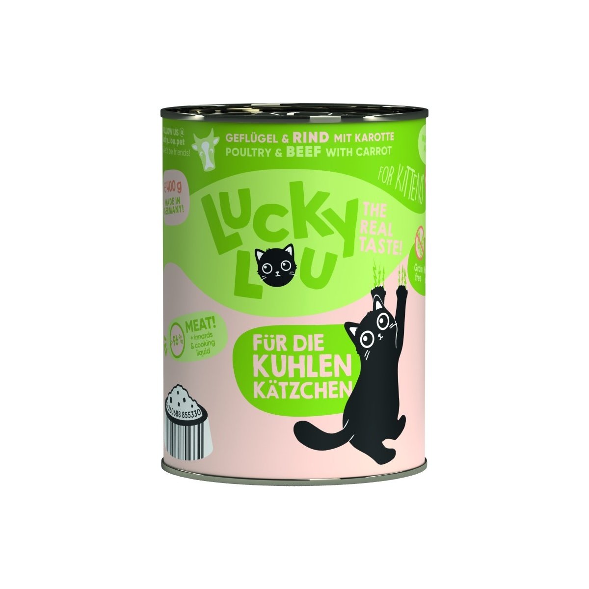 Artikel mit dem Namen Lucky Lou Lifestage Kitten Geflügel + Rind im Shop von zoo.de , dem Onlineshop für nachhaltiges Hundefutter und Katzenfutter.