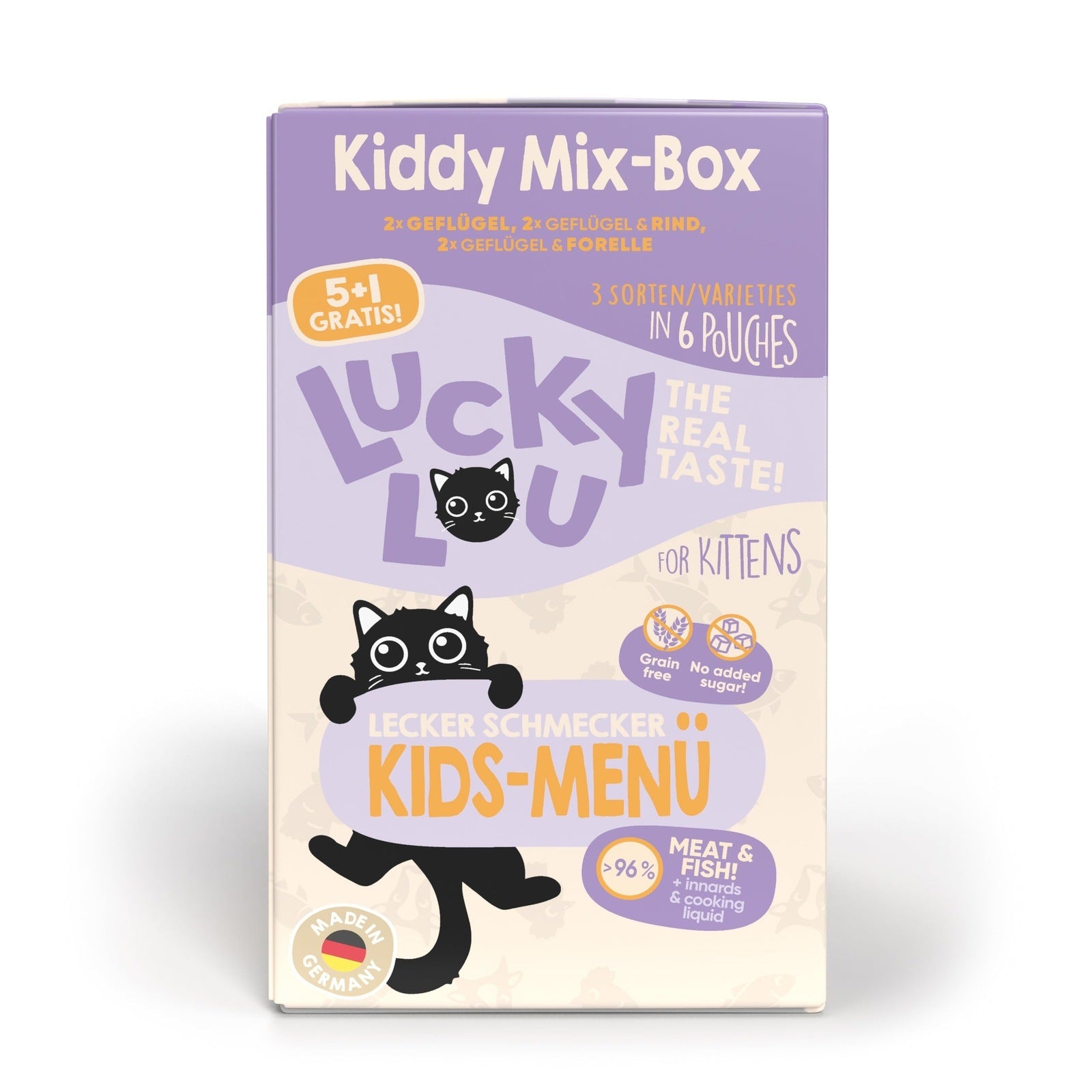 Artikel mit dem Namen Lucky Lou Lifestage Kitten MP 125g (5+1) im Shop von zoo.de , dem Onlineshop für nachhaltiges Hundefutter und Katzenfutter.