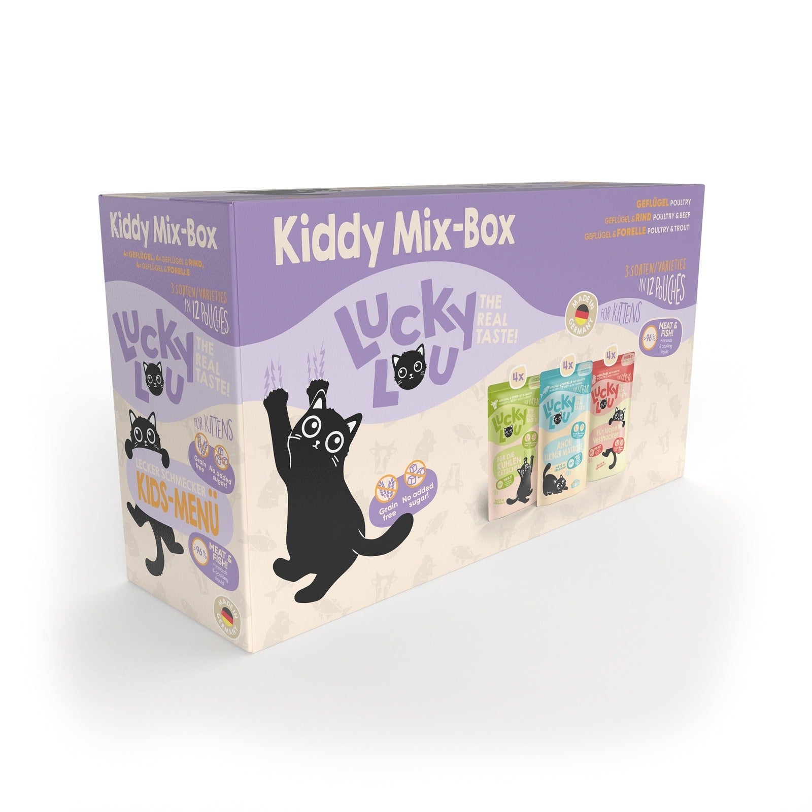 Artikel mit dem Namen Lucky Lou Lifestage Kitten MP 12x125g im Shop von zoo.de , dem Onlineshop für nachhaltiges Hundefutter und Katzenfutter.