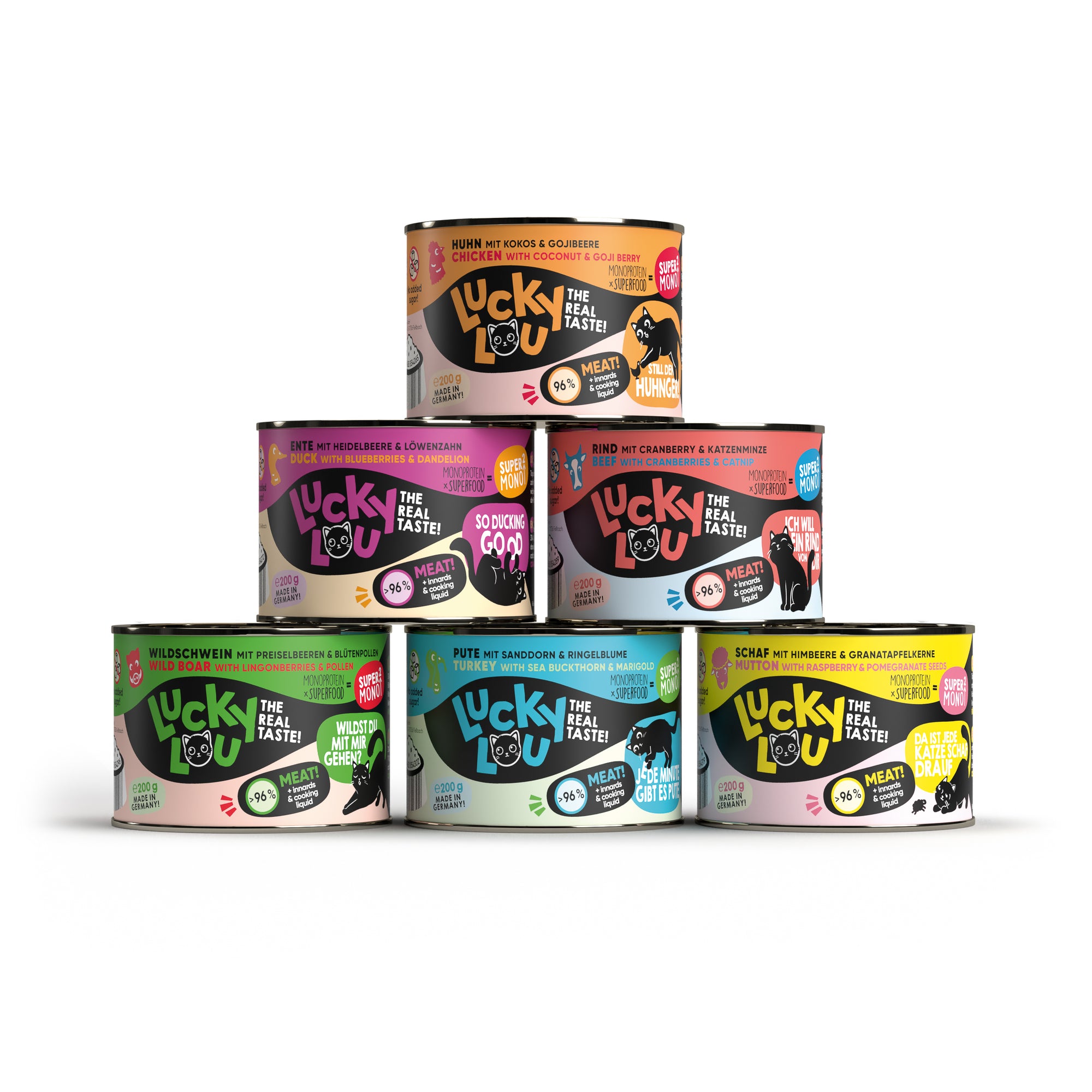 Artikel mit dem Namen Lucky Lou SuperMono Multipack 6x200g im Shop von zoo.de , dem Onlineshop für nachhaltiges Hundefutter und Katzenfutter.