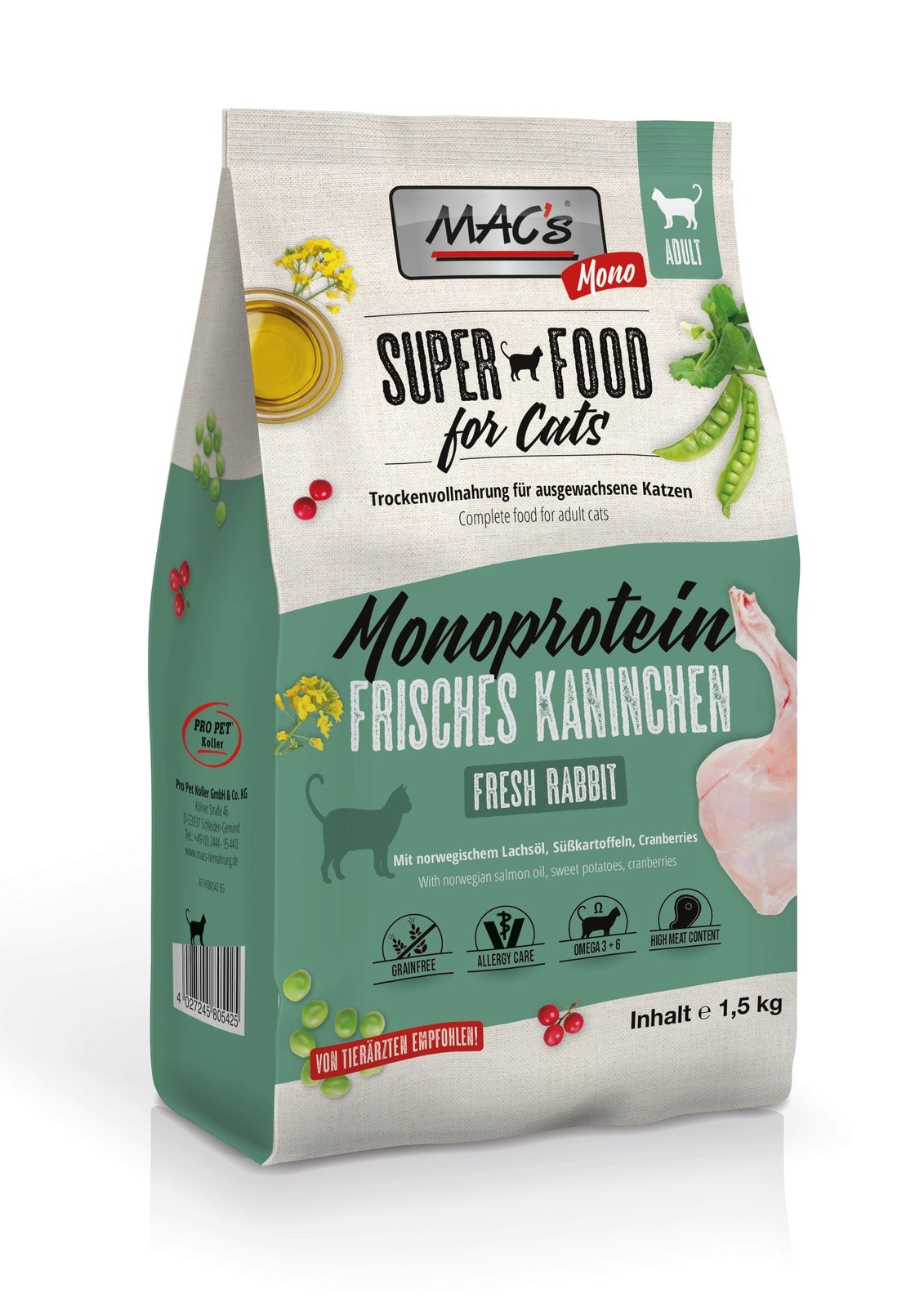 Artikel mit dem Namen MAC's Cat Adult Monoprotein Kaninchen im Shop von zoo.de , dem Onlineshop für nachhaltiges Hundefutter und Katzenfutter.