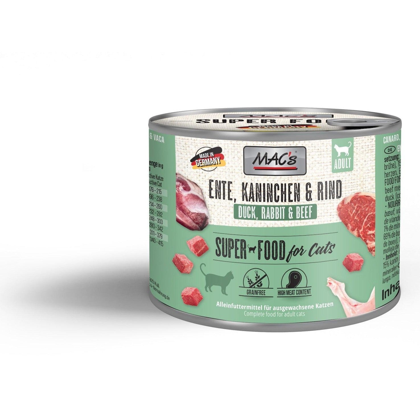 Artikel mit dem Namen MAC's Cat Ente, Kaninchen & Rind im Shop von zoo.de , dem Onlineshop für nachhaltiges Hundefutter und Katzenfutter.
