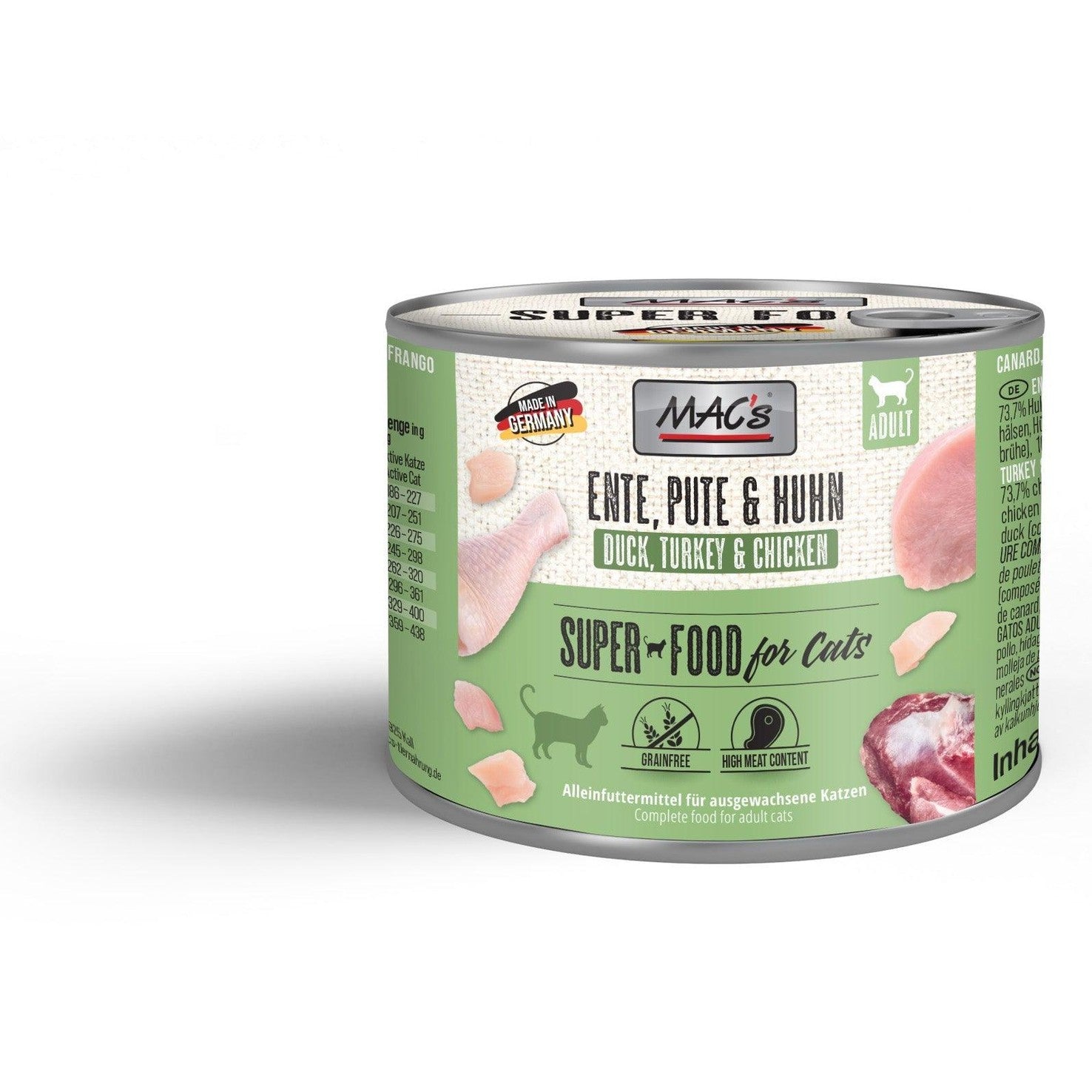 Artikel mit dem Namen MAC's Cat Ente, Pute & Huhn im Shop von zoo.de , dem Onlineshop für nachhaltiges Hundefutter und Katzenfutter.