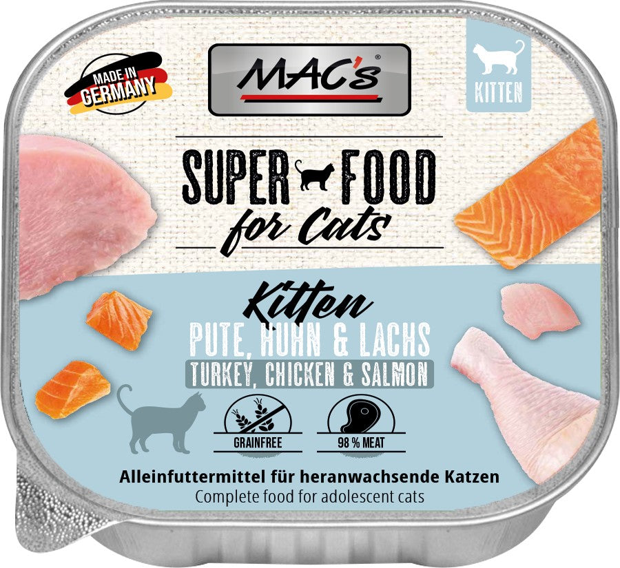 Artikel mit dem Namen MAC&#39;s Cat Kitten Pute &amp; Lachs im Shop von zoo.de , dem Onlineshop für nachhaltiges Hundefutter und Katzenfutter.