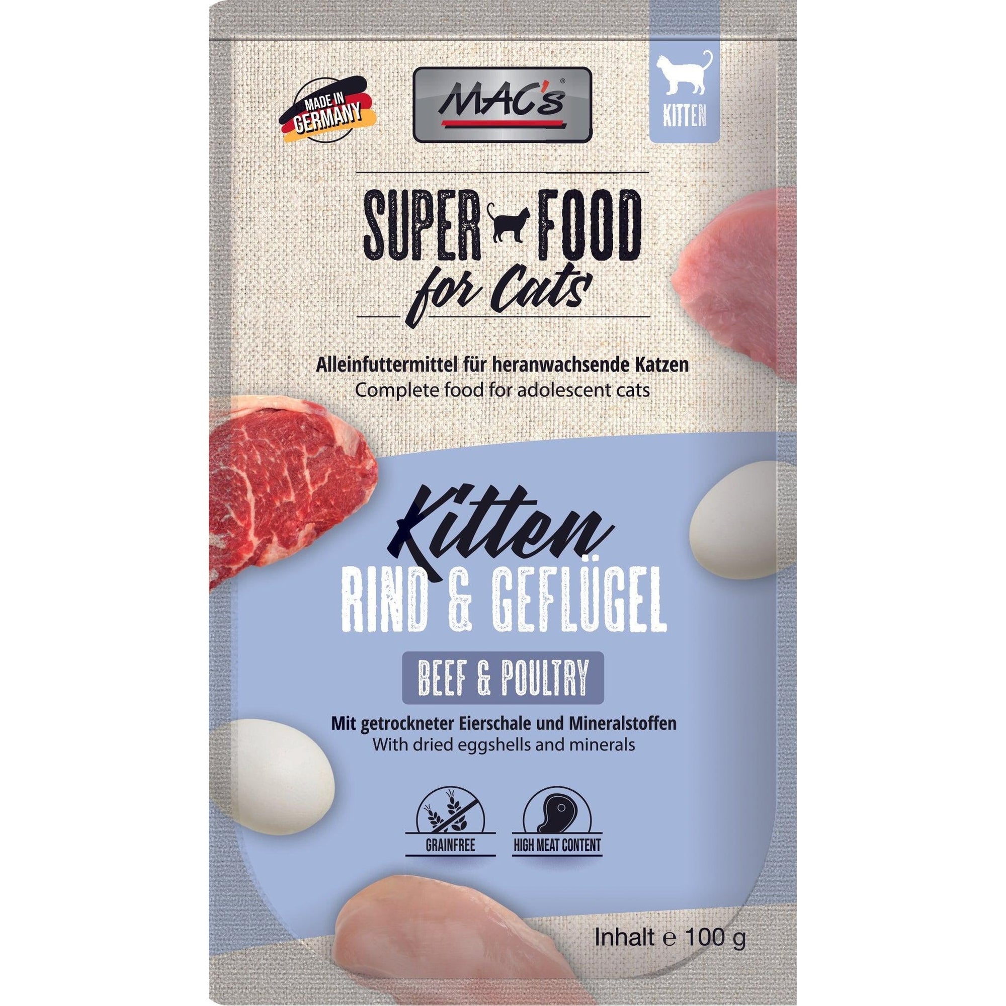 Artikel mit dem Namen MAC's Cat Kitten Rind & Geflügel im Shop von zoo.de , dem Onlineshop für nachhaltiges Hundefutter und Katzenfutter.