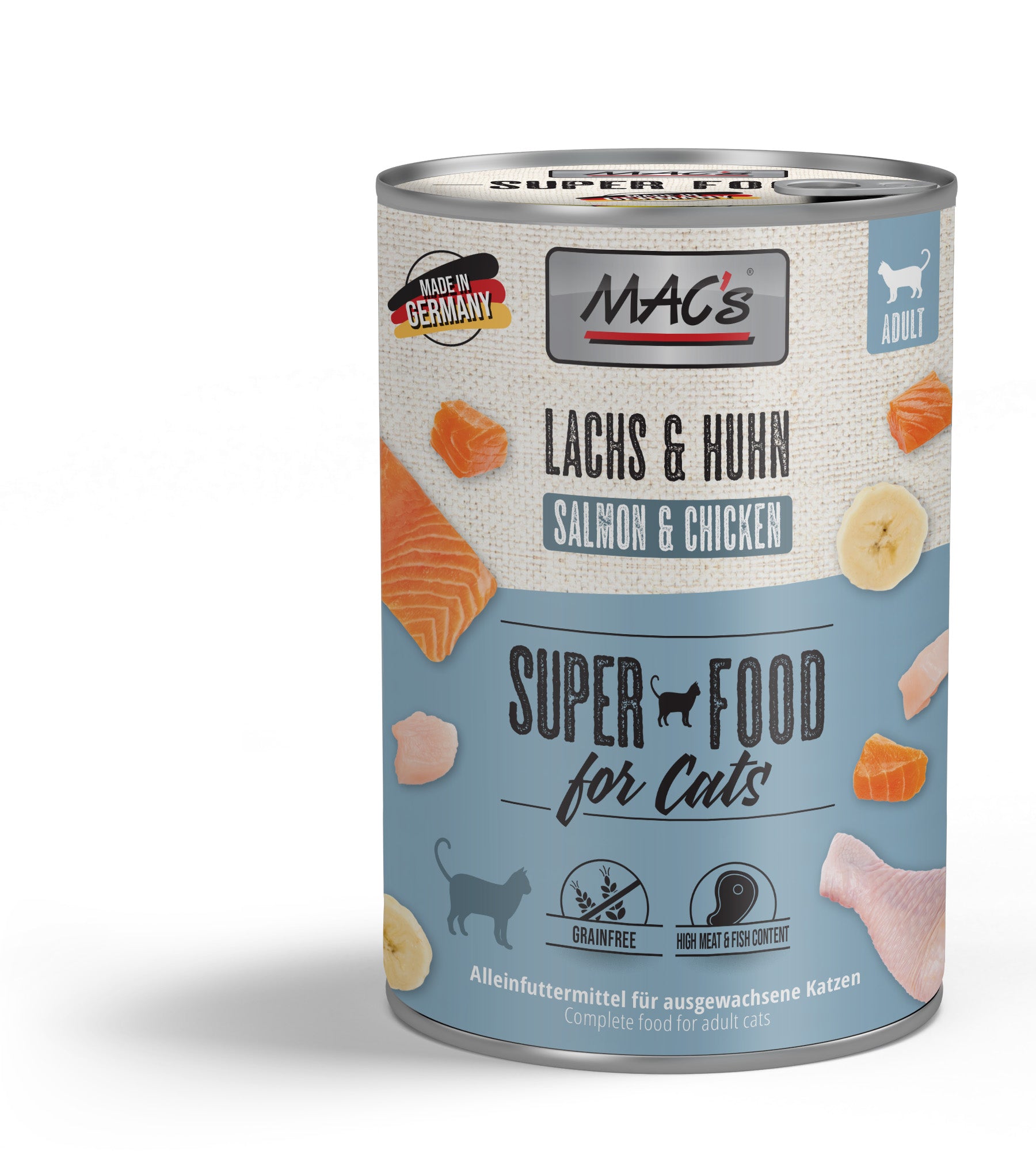 Artikel mit dem Namen MAC's Cat Lachs & Huhn im Shop von zoo.de , dem Onlineshop für nachhaltiges Hundefutter und Katzenfutter.