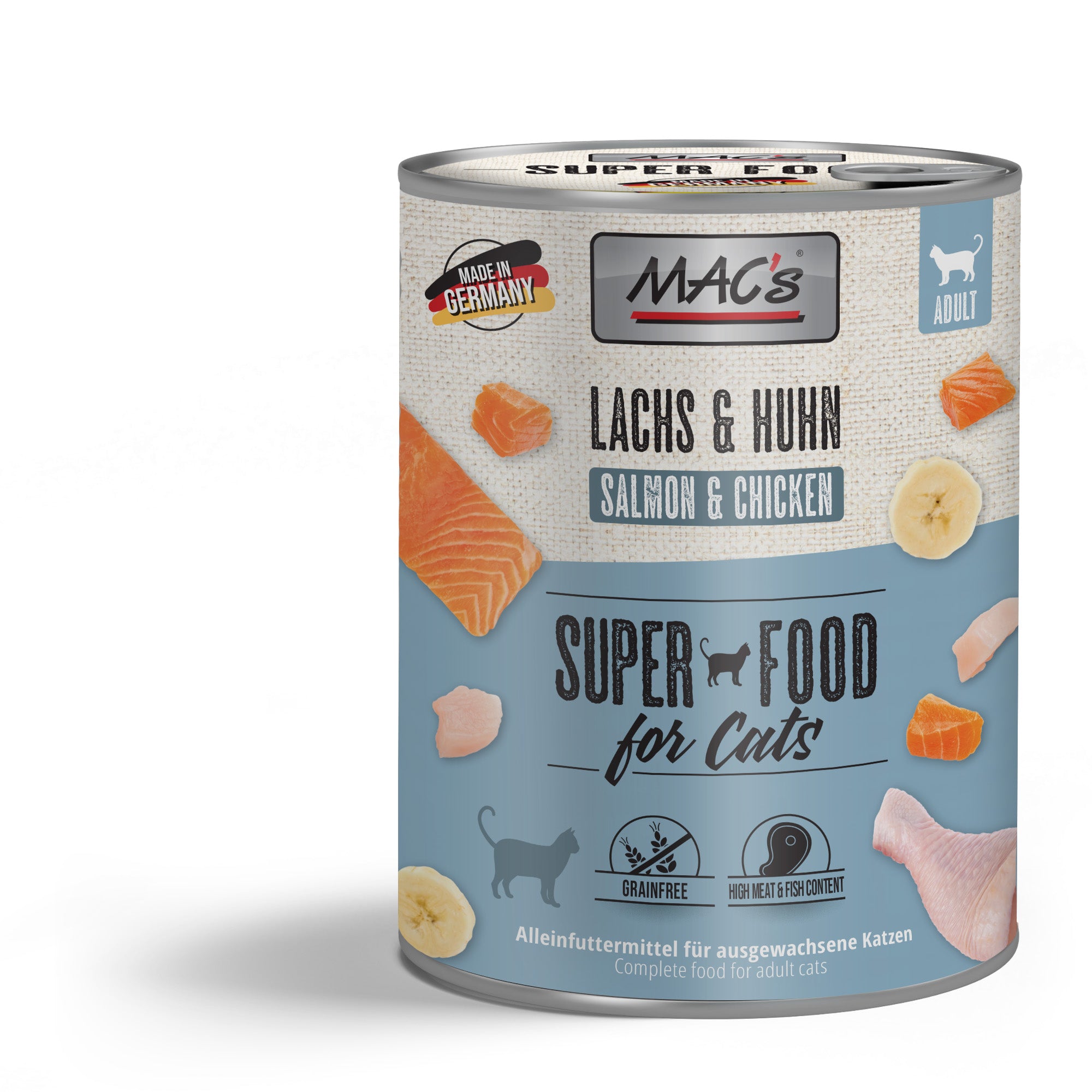 Artikel mit dem Namen MAC's Cat Lachs & Huhn im Shop von zoo.de , dem Onlineshop für nachhaltiges Hundefutter und Katzenfutter.