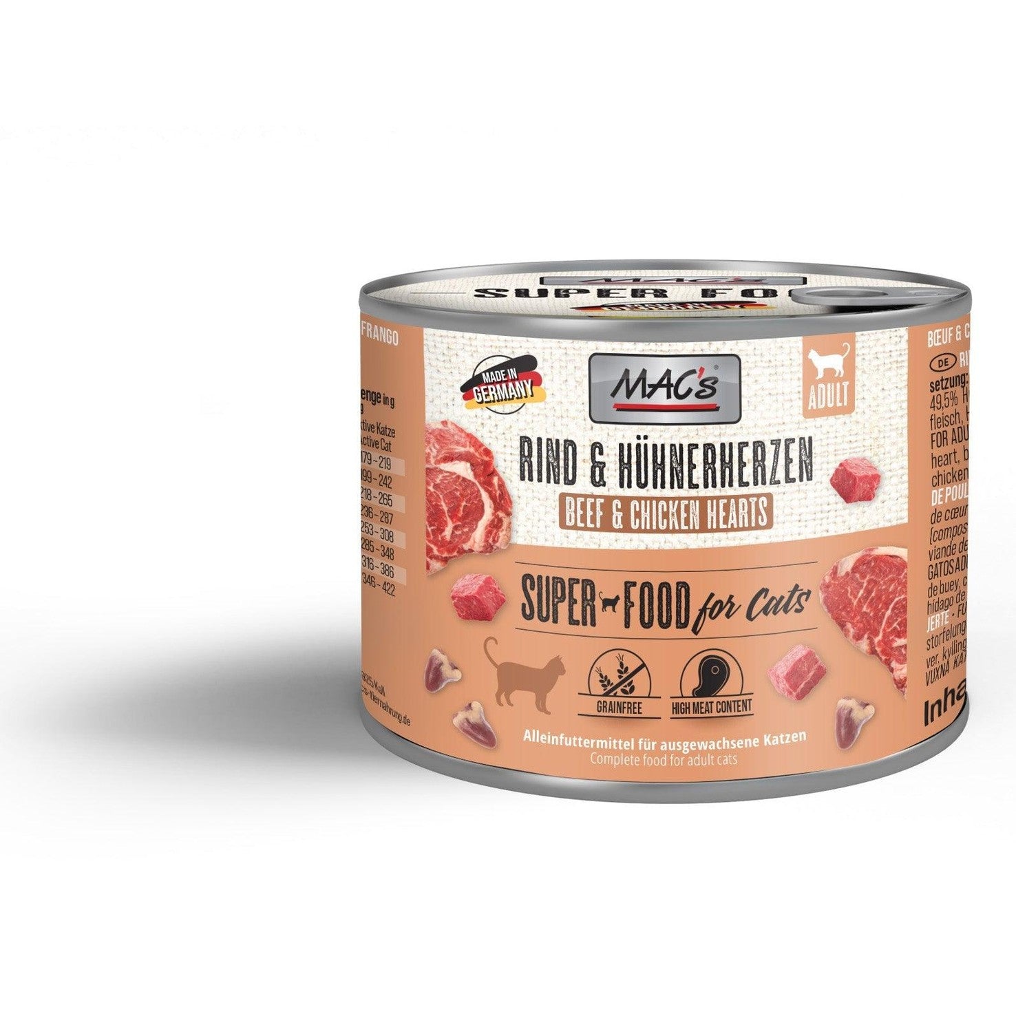 Artikel mit dem Namen MAC's Cat Rind & Hühnerherz im Shop von zoo.de , dem Onlineshop für nachhaltiges Hundefutter und Katzenfutter.