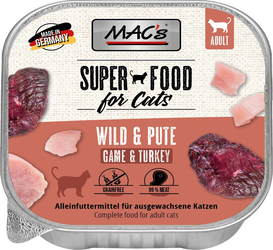 Artikel mit dem Namen MAC's Cat Wild & Pute im Shop von zoo.de , dem Onlineshop für nachhaltiges Hundefutter und Katzenfutter.