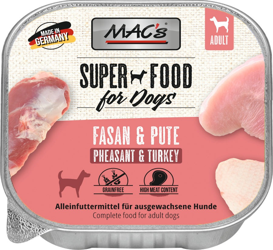 Artikel mit dem Namen MAC's Dog Fasan & Pute im Shop von zoo.de , dem Onlineshop für nachhaltiges Hundefutter und Katzenfutter.