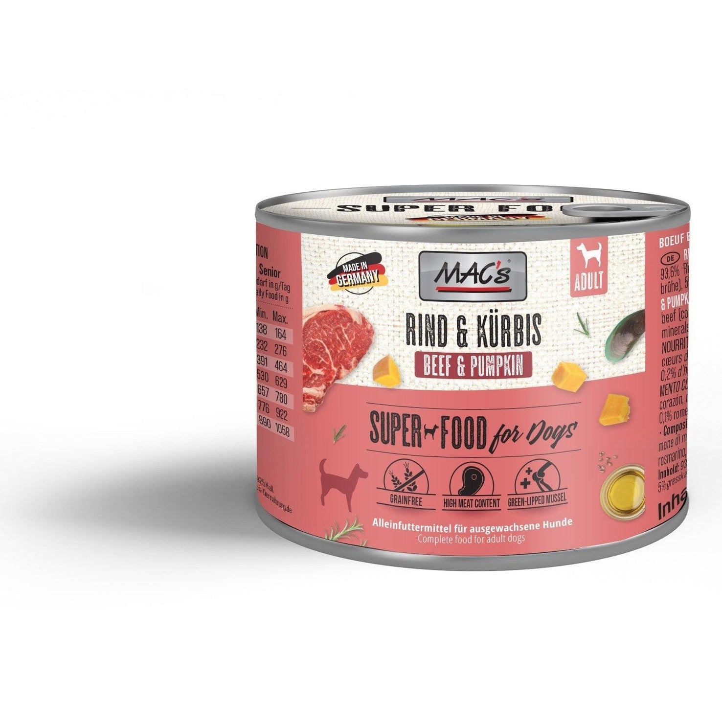 Artikel mit dem Namen MAC's Dog Rind & Kürbis im Shop von zoo.de , dem Onlineshop für nachhaltiges Hundefutter und Katzenfutter.