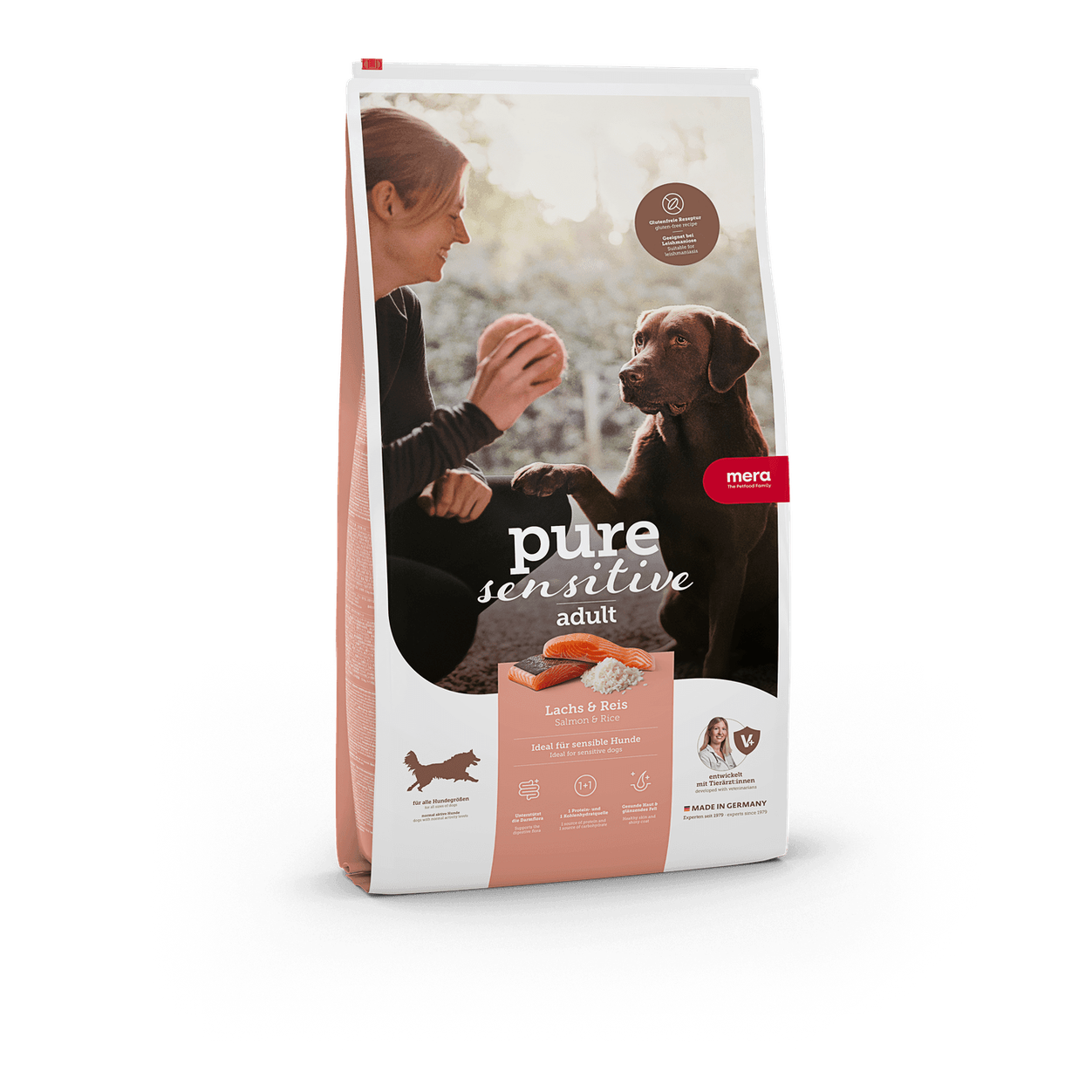 Artikel mit dem Namen Mera Dog Pure Lachs &amp; Reis im Shop von zoo.de , dem Onlineshop für nachhaltiges Hundefutter und Katzenfutter.