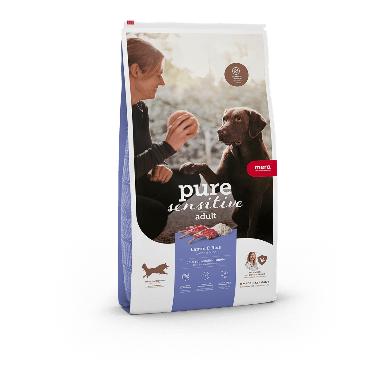 Artikel mit dem Namen Mera Dog Pure Lamm &amp; Reis im Shop von zoo.de , dem Onlineshop für nachhaltiges Hundefutter und Katzenfutter.