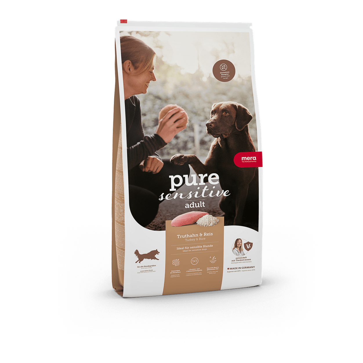 Artikel mit dem Namen Mera Dog Pure Truthahn &amp; Reis im Shop von zoo.de , dem Onlineshop für nachhaltiges Hundefutter und Katzenfutter.