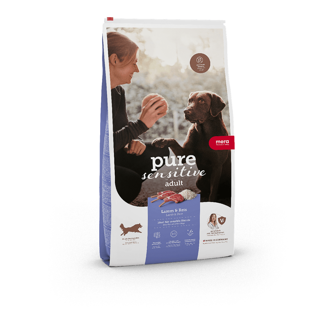 Artikel mit dem Namen MERA pure sensitive Adult Lamm & Reis im Shop von zoo.de , dem Onlineshop für nachhaltiges Hundefutter und Katzenfutter.
