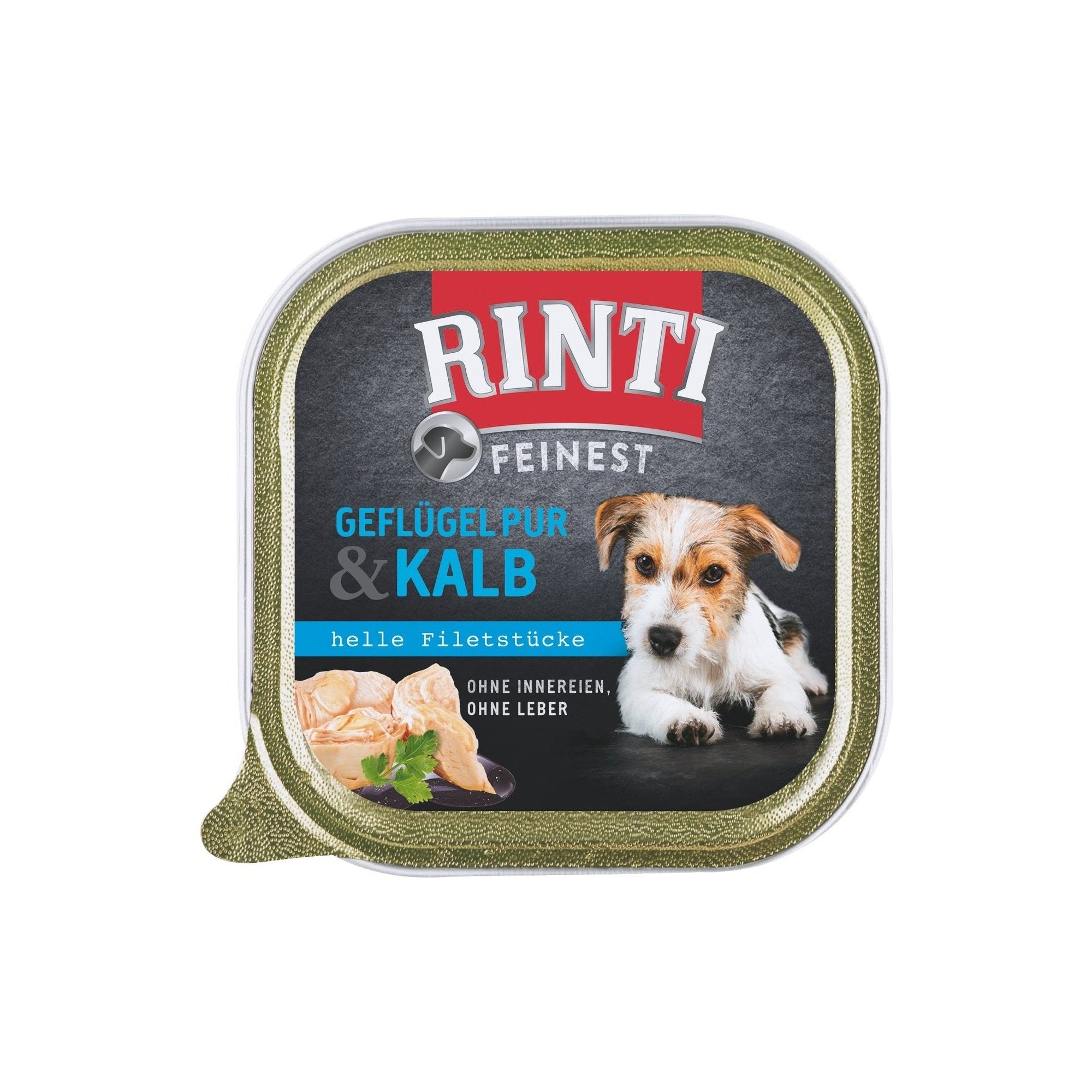 Artikel mit dem Namen Rinti Feinest Geflügel Pur &amp; Kalb im Shop von zoo.de , dem Onlineshop für nachhaltiges Hundefutter und Katzenfutter.