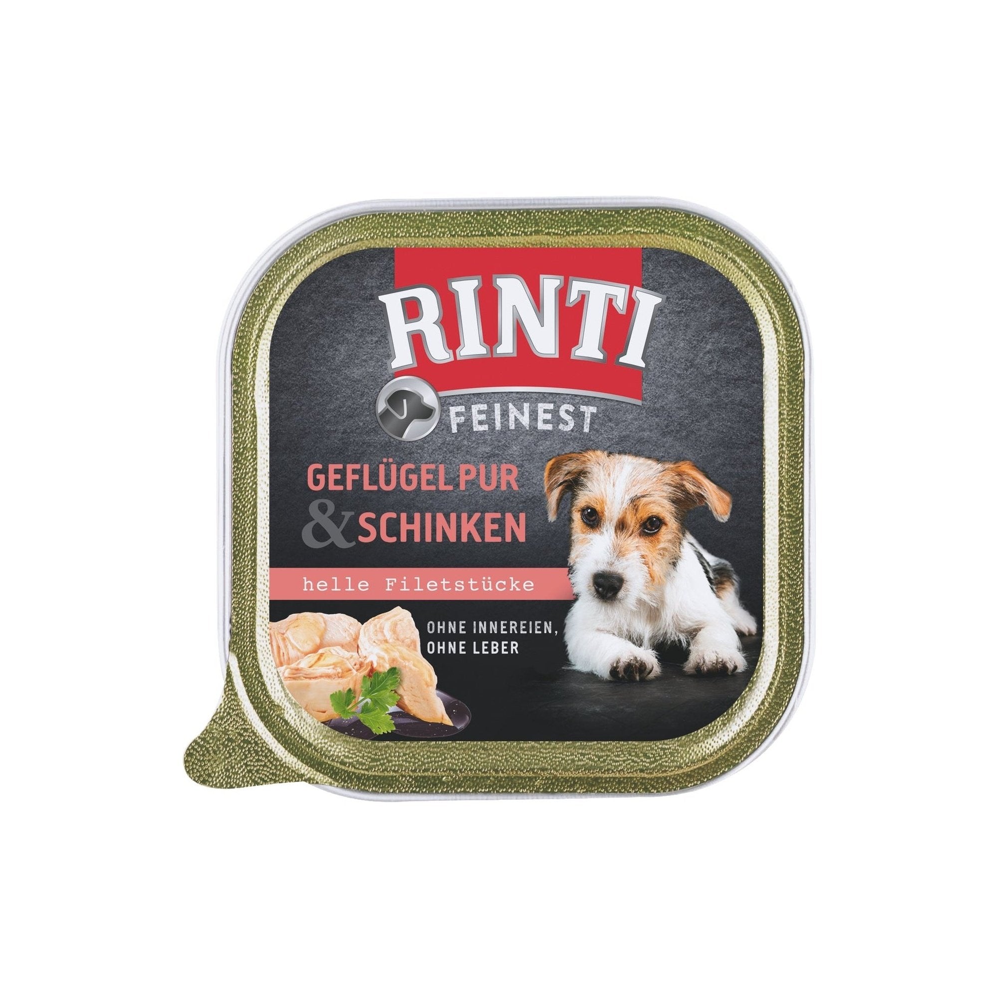 Artikel mit dem Namen Rinti Feinest Geflügel Pur & Schinken im Shop von zoo.de , dem Onlineshop für nachhaltiges Hundefutter und Katzenfutter.