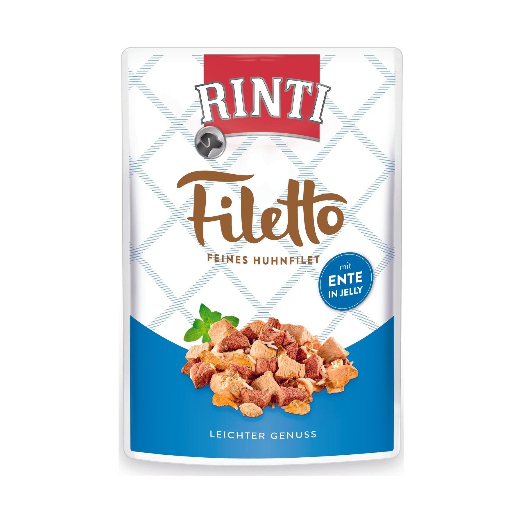 Artikel mit dem Namen Rinti Filetto Jelly Huhn & Ente im Shop von zoo.de , dem Onlineshop für nachhaltiges Hundefutter und Katzenfutter.