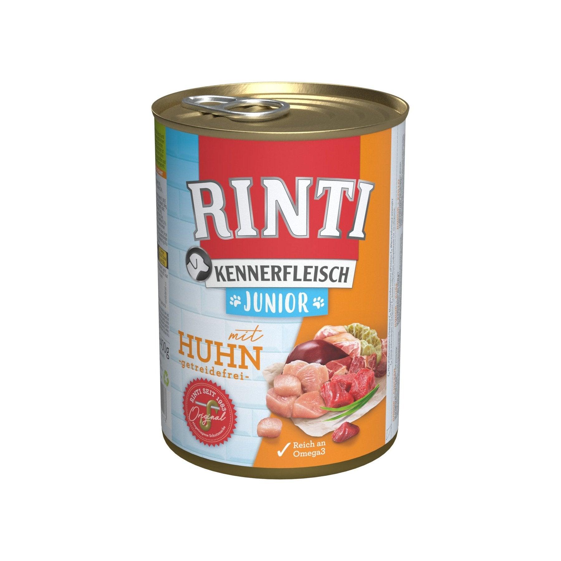 Artikel mit dem Namen Rinti Kennerfleisch Junior Huhn im Shop von zoo.de , dem Onlineshop für nachhaltiges Hundefutter und Katzenfutter.