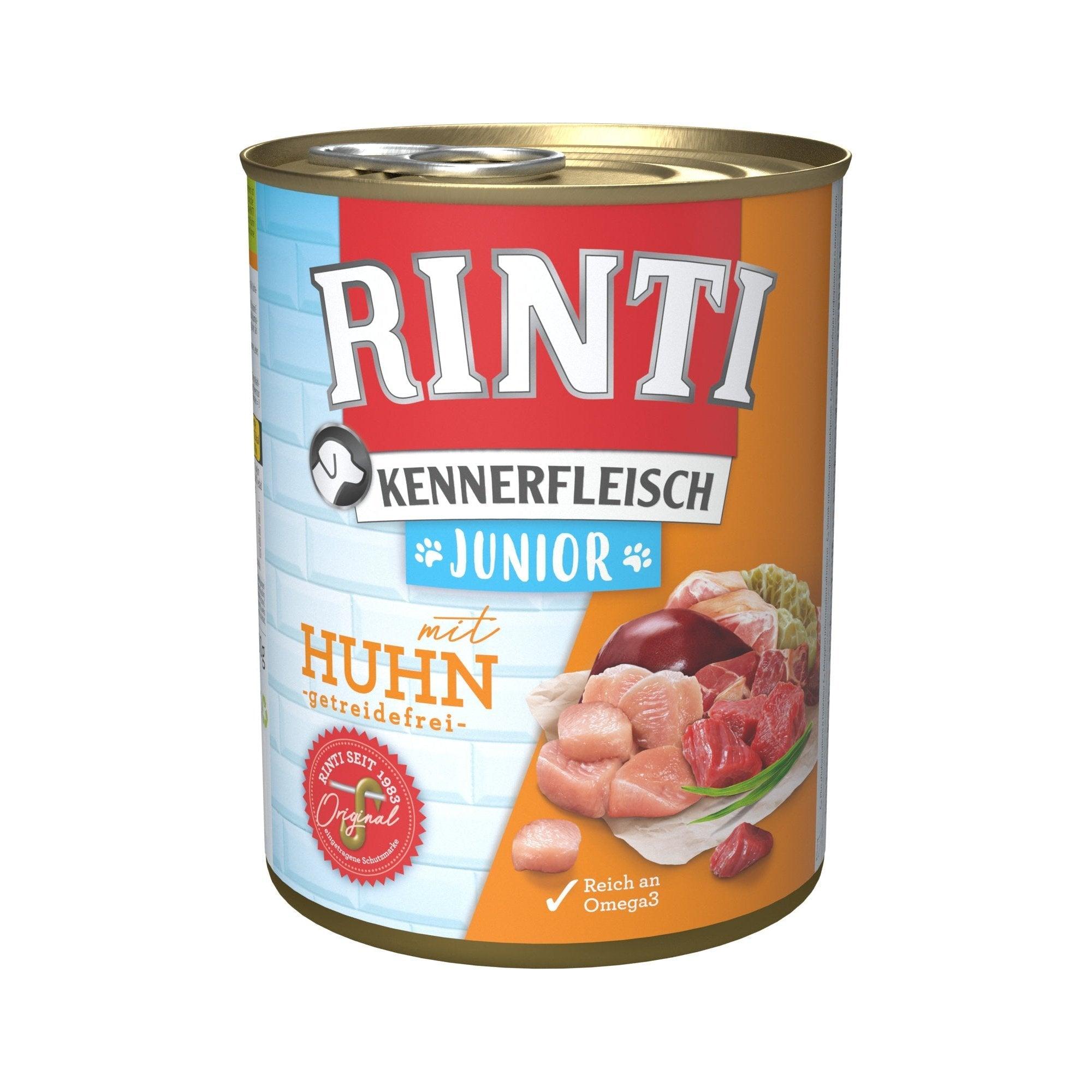 Artikel mit dem Namen Rinti Kennerfleisch Junior Huhn im Shop von zoo.de , dem Onlineshop für nachhaltiges Hundefutter und Katzenfutter.