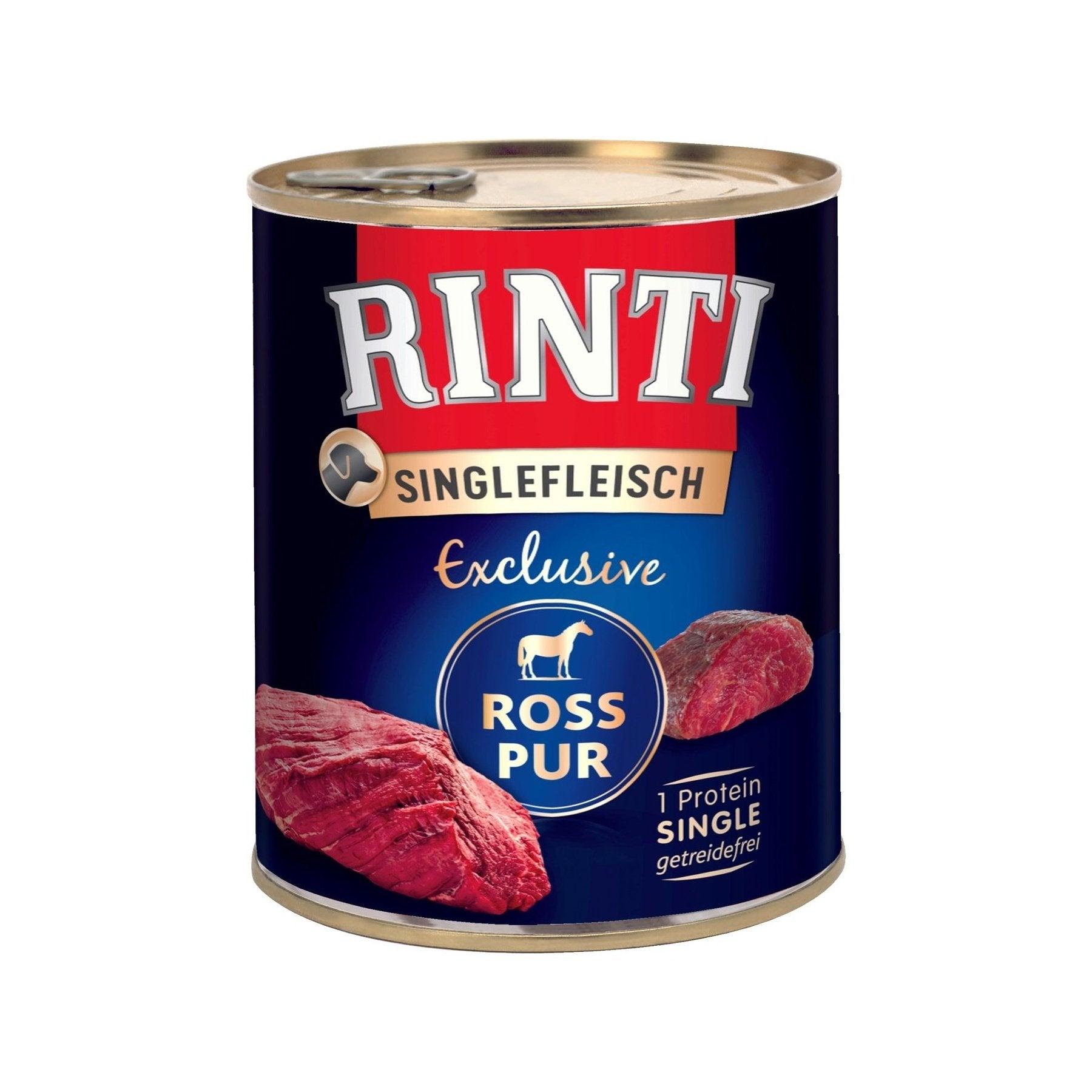 Artikel mit dem Namen Rinti Singlefleisch Exclusive Ross Pur im Shop von zoo.de , dem Onlineshop für nachhaltiges Hundefutter und Katzenfutter.