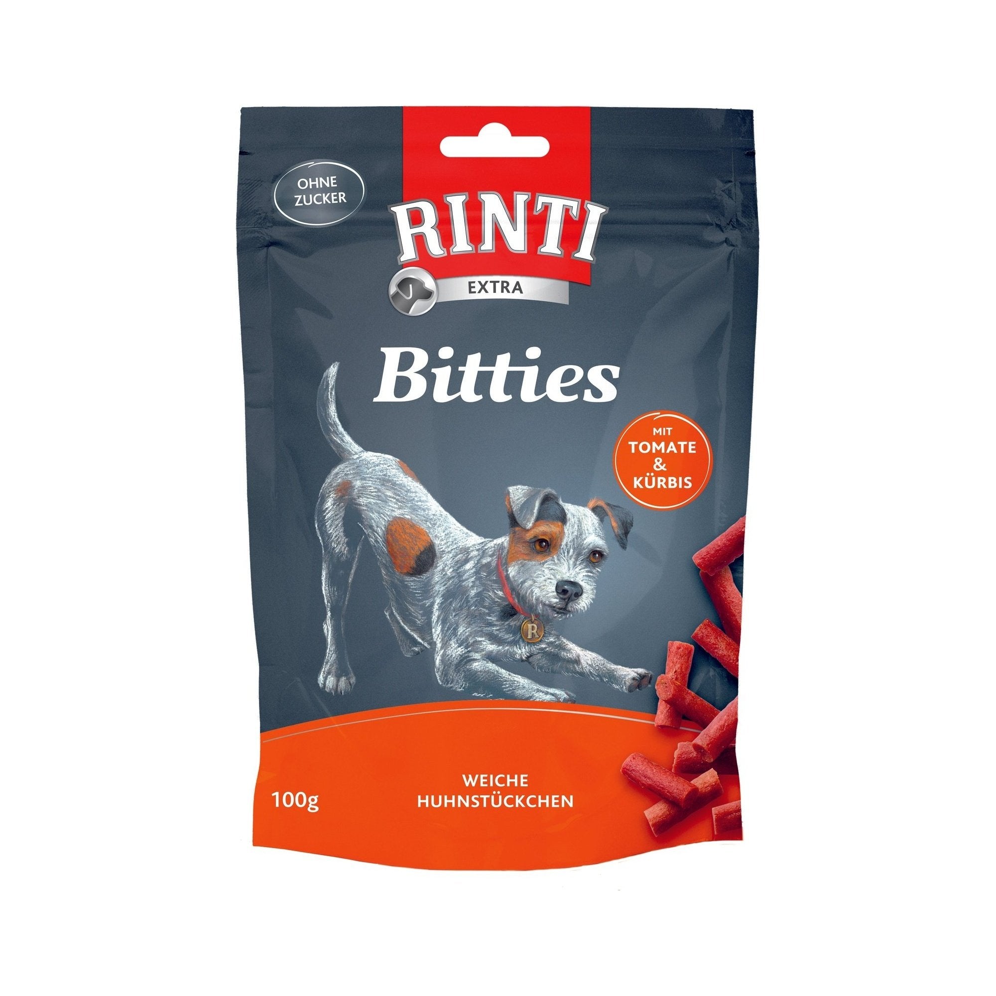 Artikel mit dem Namen Rinti Snack Bitties Huhn, Tomate&Kürbis im Shop von zoo.de , dem Onlineshop für nachhaltiges Hundefutter und Katzenfutter.