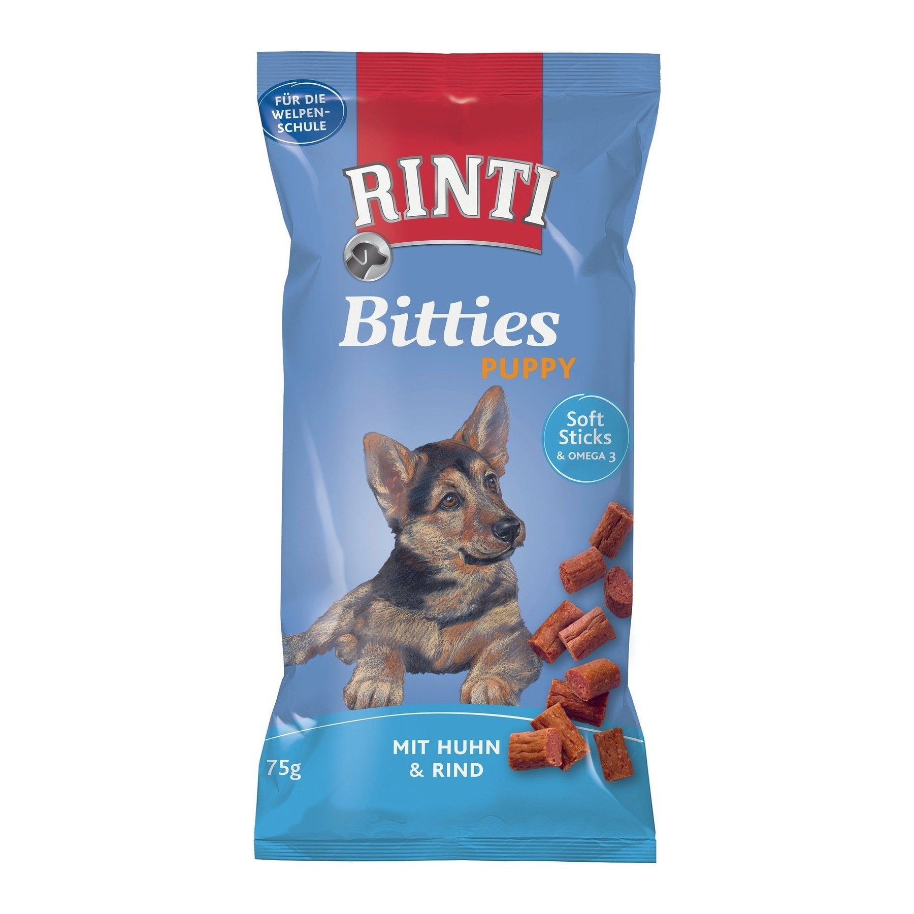 Artikel mit dem Namen Rinti Snack Bitties Puppy Huhn & Rind im Shop von zoo.de , dem Onlineshop für nachhaltiges Hundefutter und Katzenfutter.