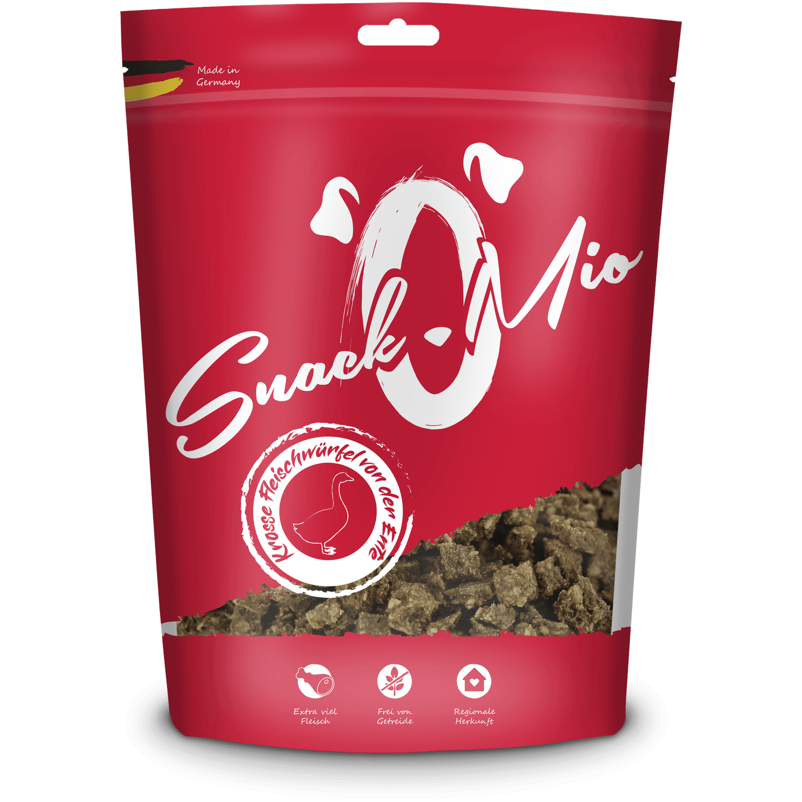 Artikel mit dem Namen Snack'O'Mio Fleischwürfel Ente im Shop von zoo.de , dem Onlineshop für nachhaltiges Hundefutter und Katzenfutter.