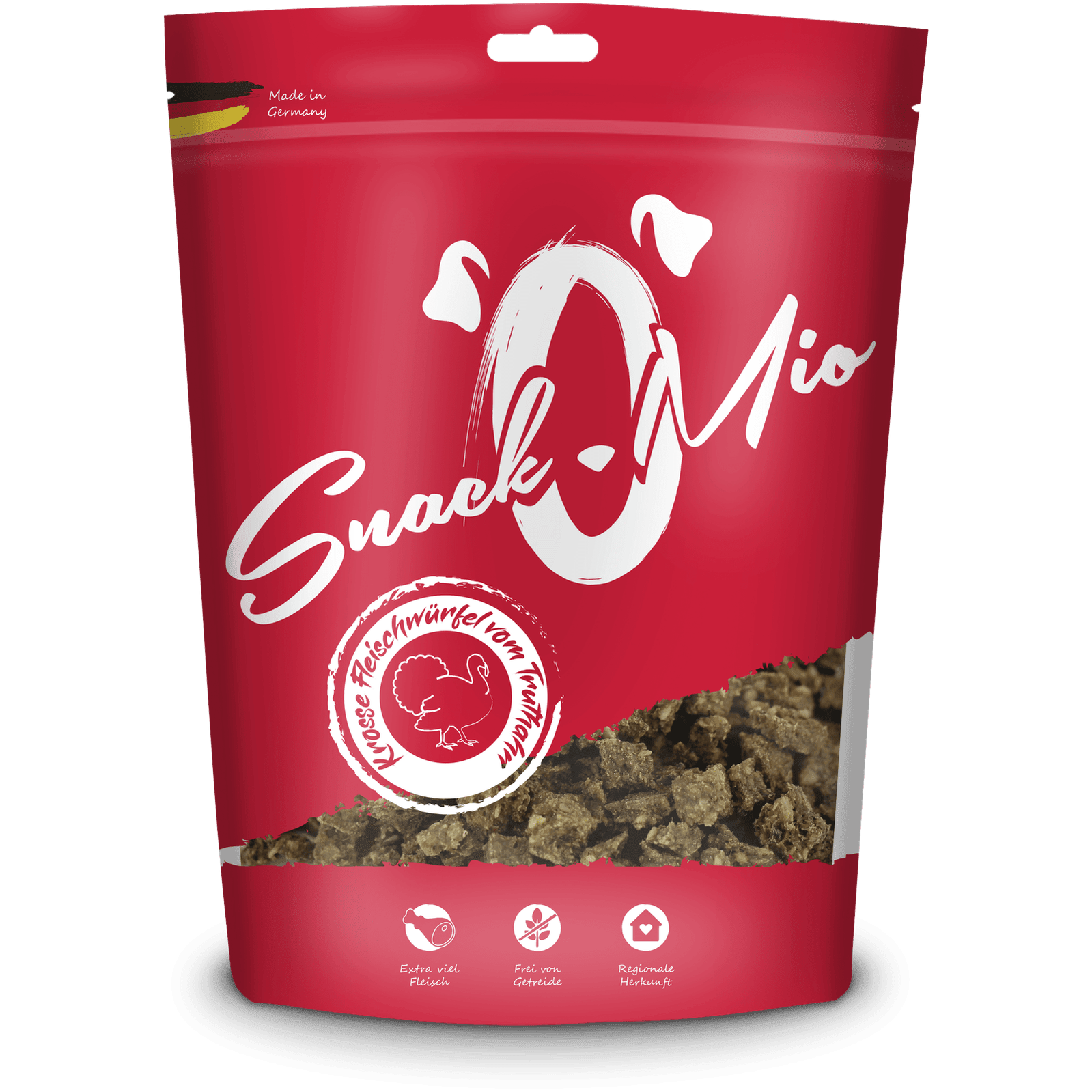 Artikel mit dem Namen Snack'O'Mio Fleischwürfel Truthahn im Shop von zoo.de , dem Onlineshop für nachhaltiges Hundefutter und Katzenfutter.