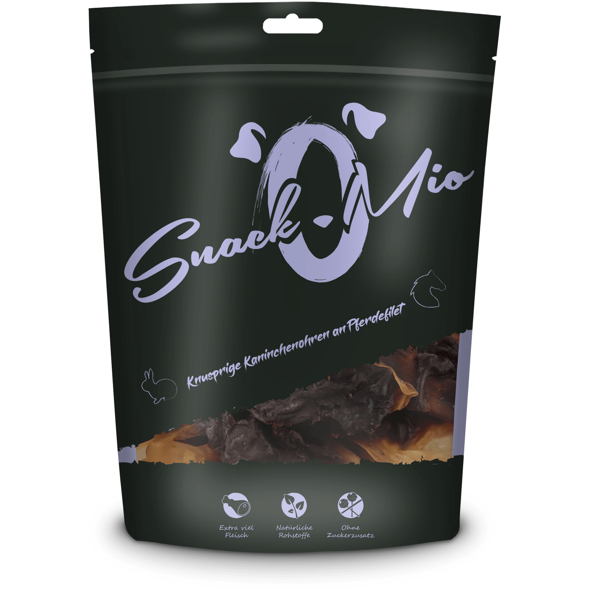 Artikel mit dem Namen Snack'O'Mio Kaninchenohren+Pferd im Shop von zoo.de , dem Onlineshop für nachhaltiges Hundefutter und Katzenfutter.